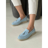 Нежно-голубые замшевые лоферы на низком ходу Арт. 156-6